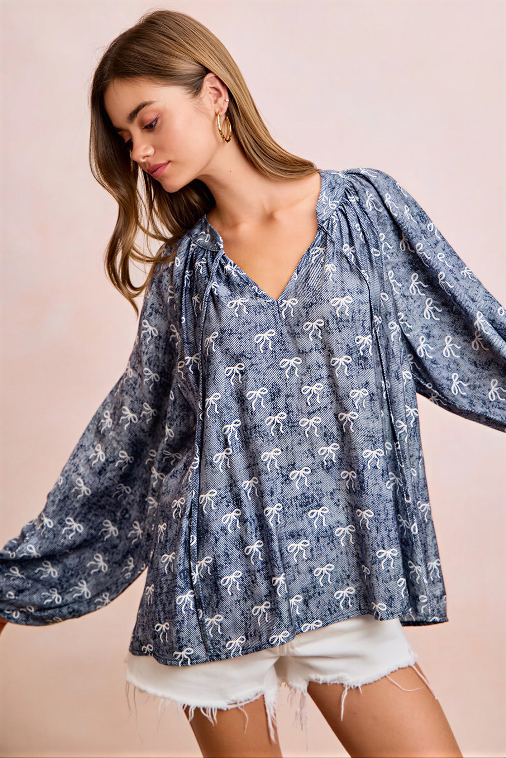 Jadelyn - Vrouwen All-over strikprint en striknekdetail Blouse