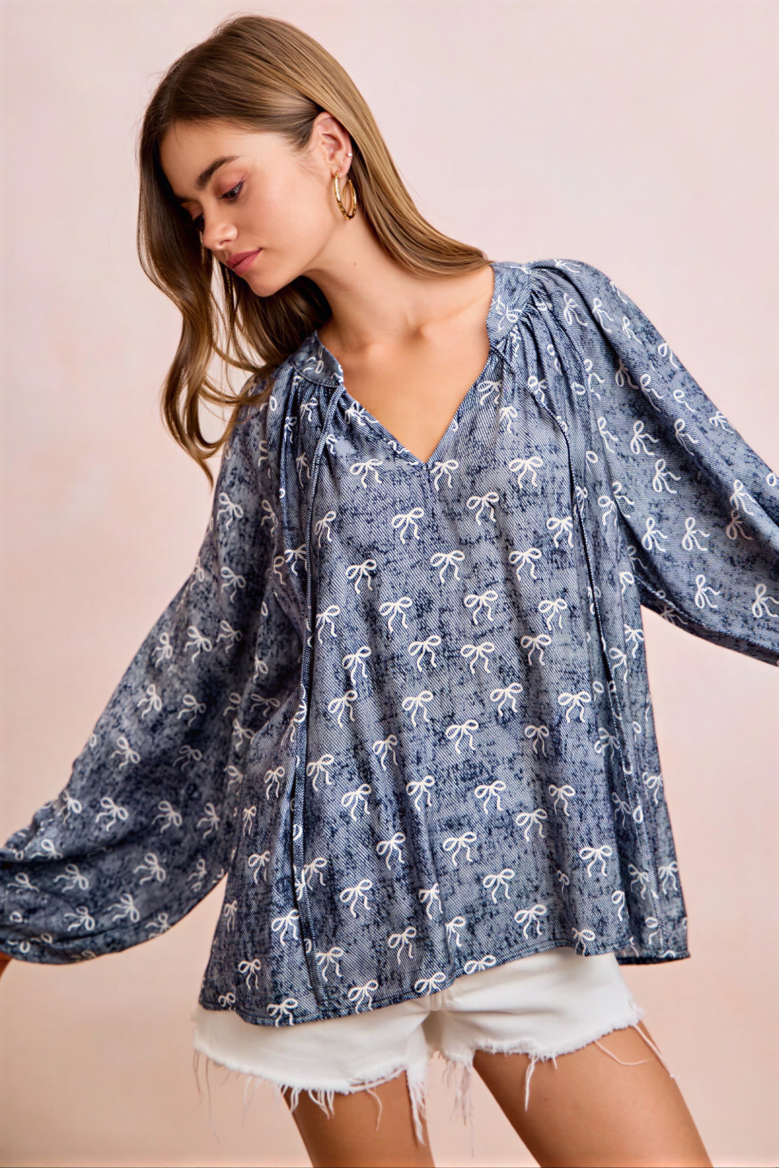 Jadelyn - Vrouwen All-over strikprint en striknekdetail Blouse