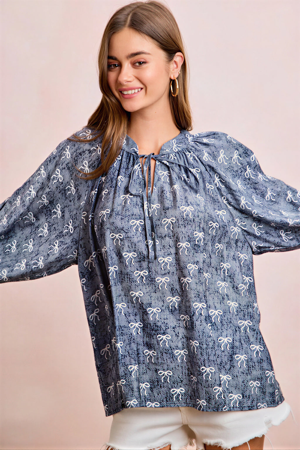 Jadelyn - Vrouwen All-over strikprint en striknekdetail Blouse