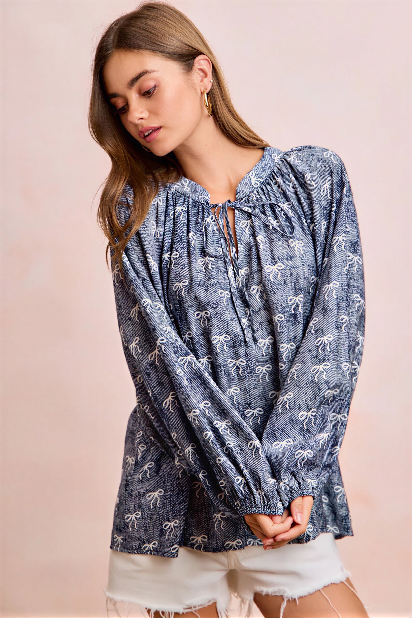 Jadelyn - Vrouwen All-over strikprint en striknekdetail Blouse