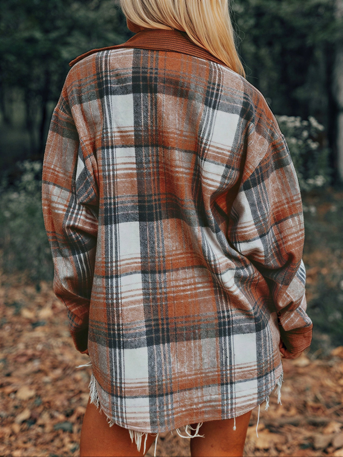 Edna - Women Color-block design with corduroy and plaid Shacket