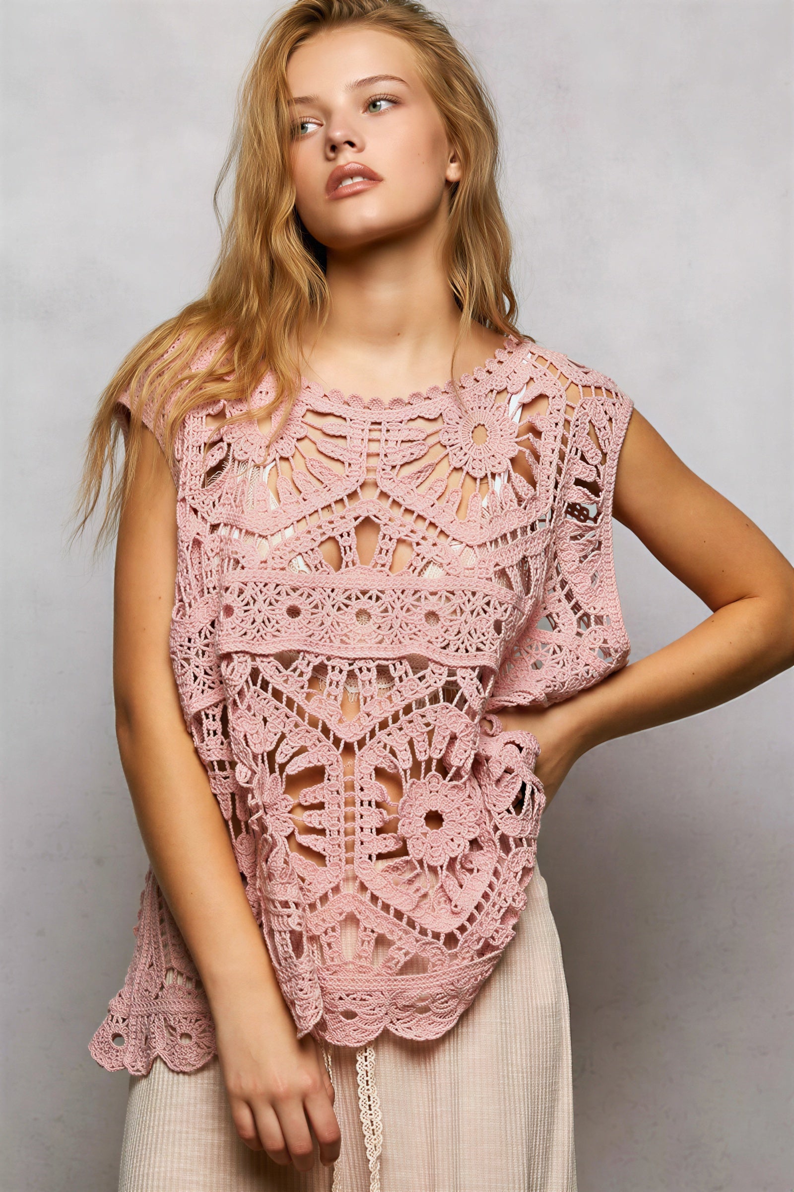 Tenisha - Women Intricate crochet detailing with floral patterns Crochet Top