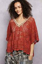 Tarsha - Vrouwen Intricate crochet knit met kralenrand Top