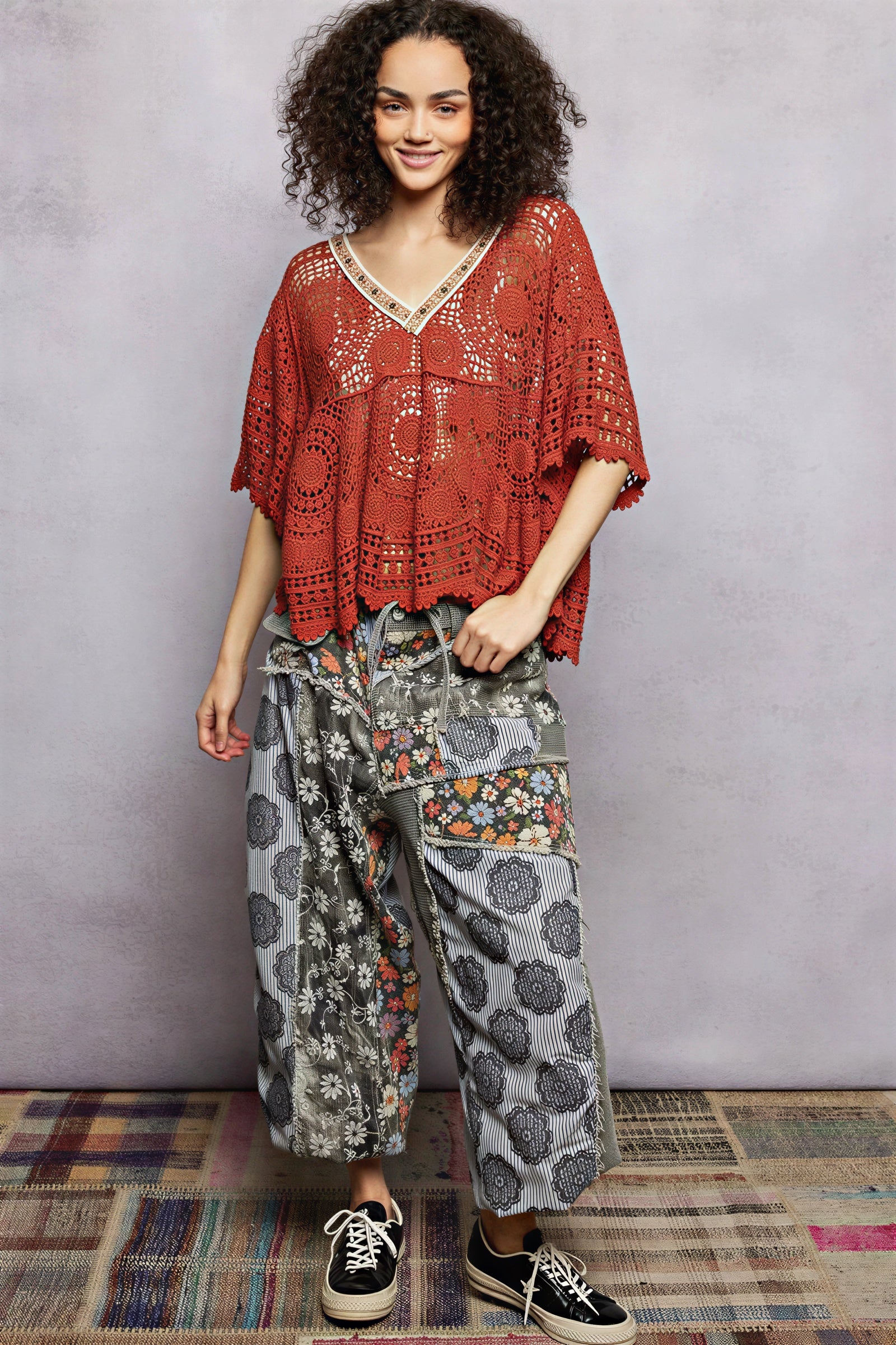 Tarsha - Vrouwen Intricate crochet knit met kralenrand Top