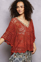Tarsha - Vrouwen Intricate crochet knit met kralenrand Top