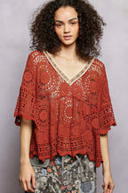 Tarsha - Vrouwen Intricate crochet knit met kralenrand Top