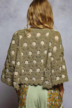 Madonna - Jonge vrouwen Crochet bloemenpatroon met gegolfde zoom Cropped Sweater