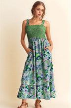 Tammara - Dames Gerimpelde Buste en Bloemenprint Maxi Jurk