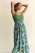 Tammara - Dames Gerimpelde Buste en Bloemenprint Maxi Jurk