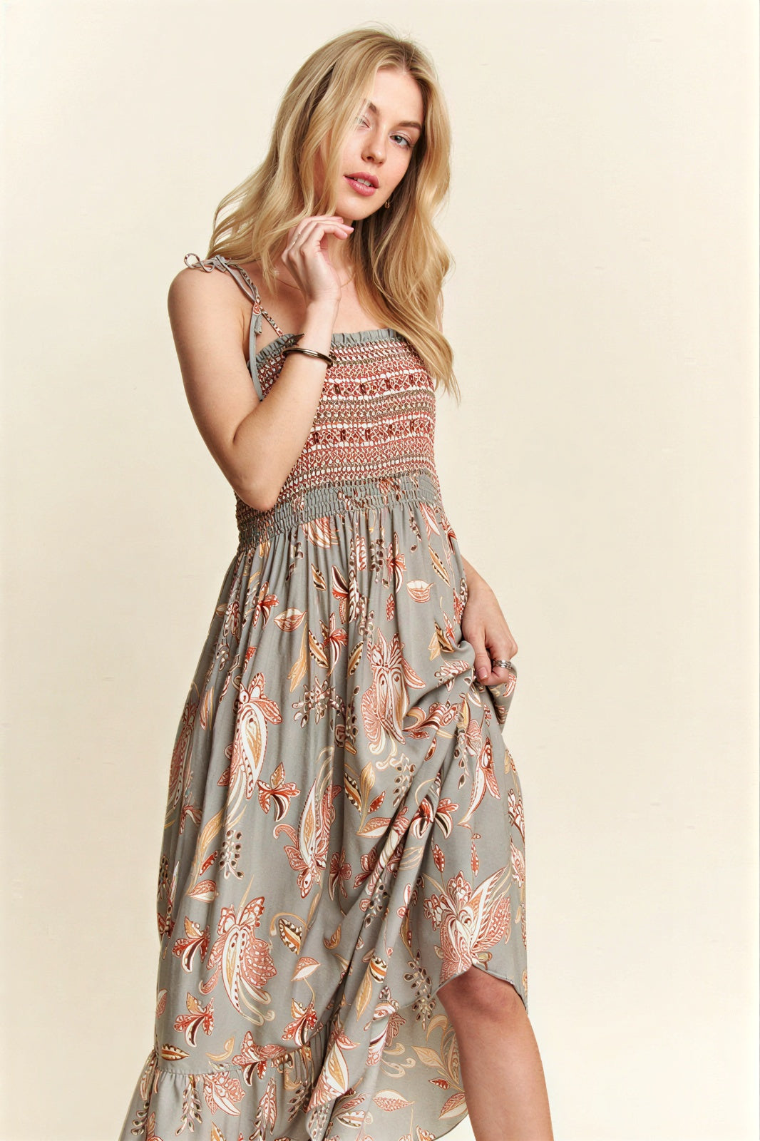 Deisy - Women Smocked Bodice Maxi Dress