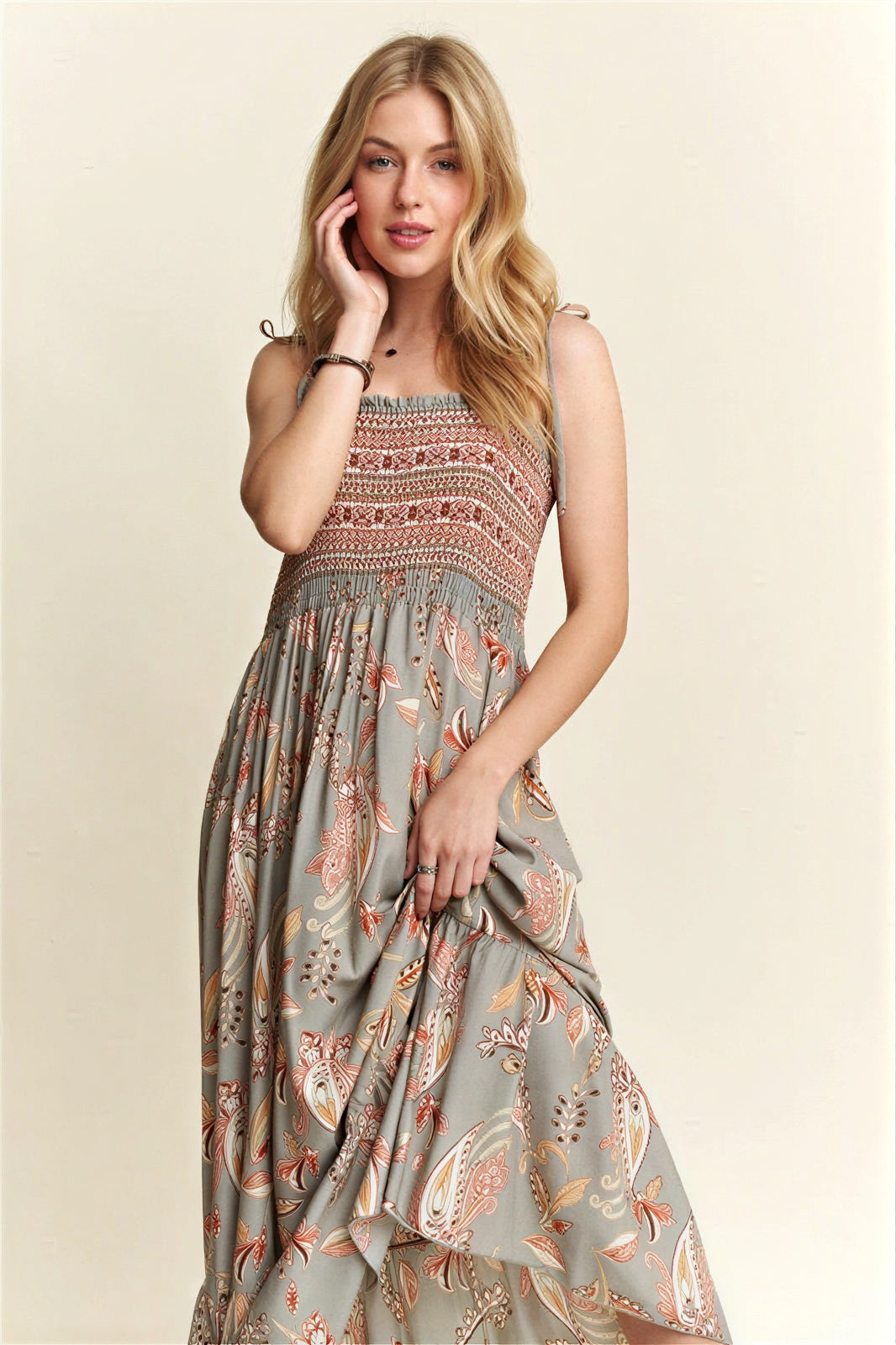Deisy - Women Smocked Bodice Maxi Dress