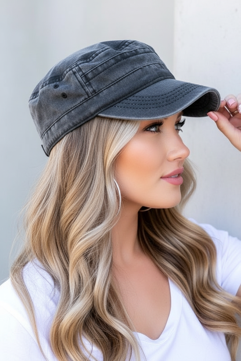 Liz - Women Distressed wash and military-style design Cap