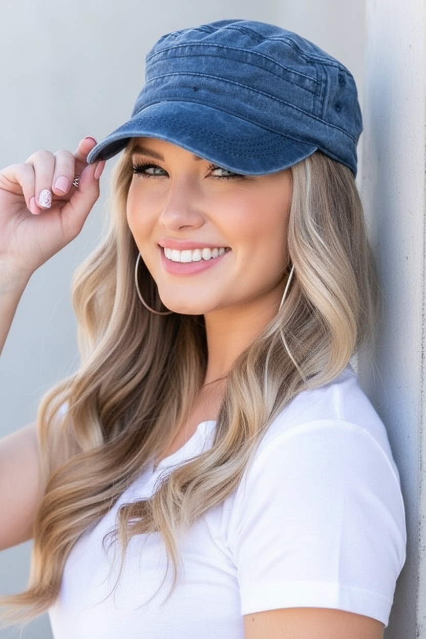 Liz - Women Distressed wash and military-style design Cap