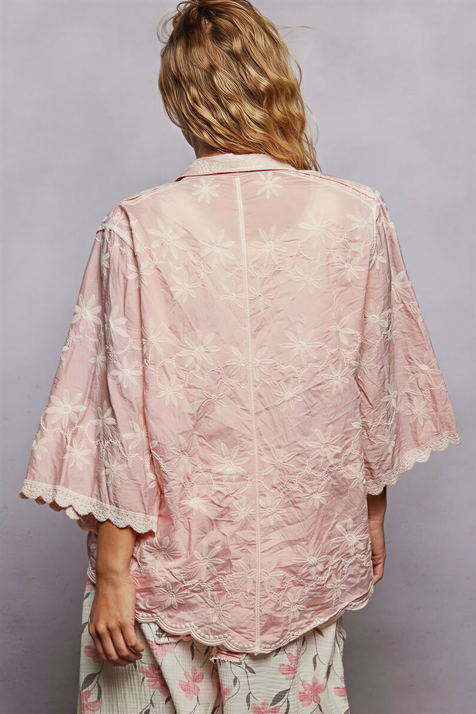 David -Women Floral embroidery and lace trim Shirt
