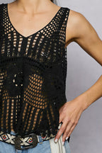 Kaidence - Women Intricate floral crochet detail Crochet Tank Top