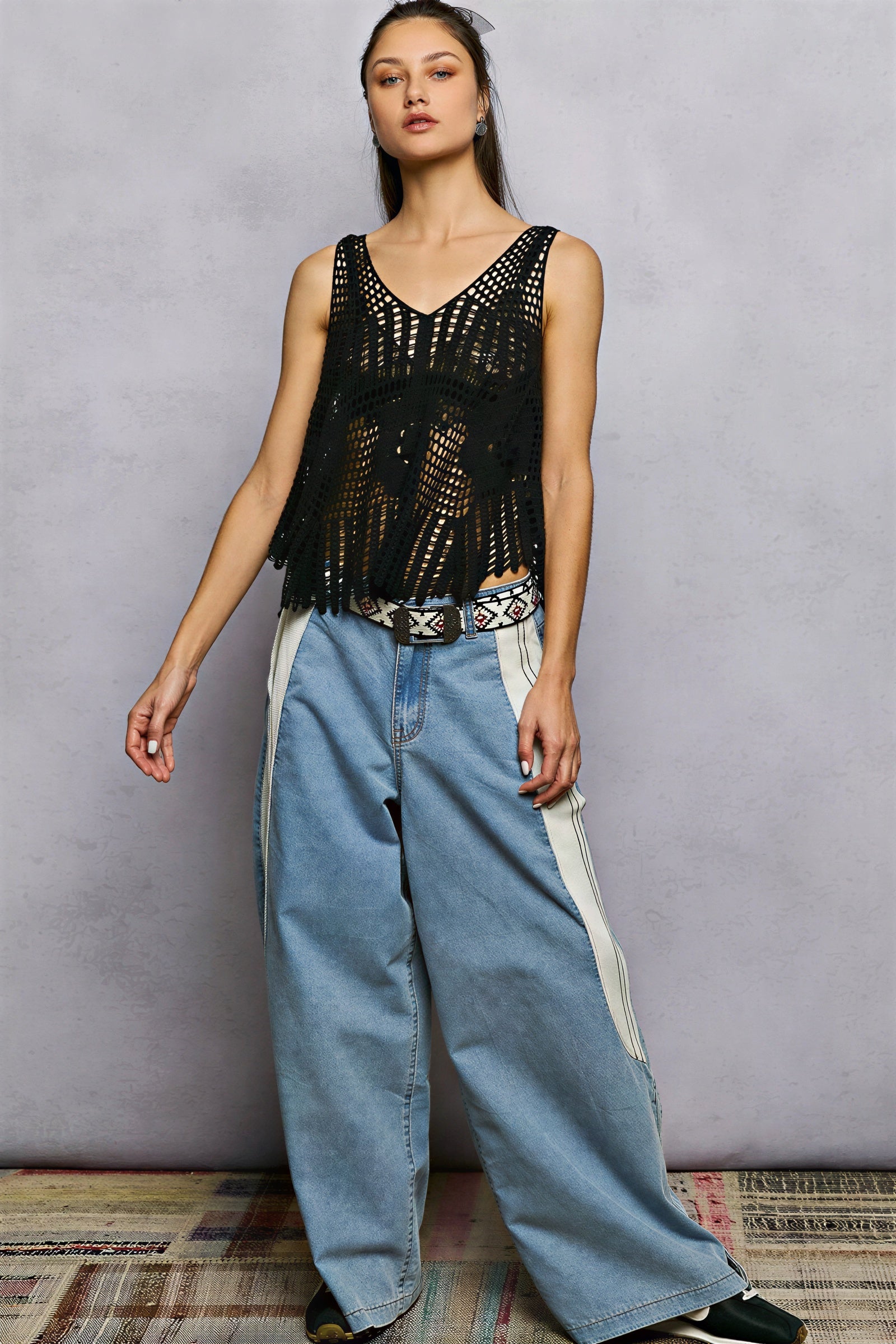 Kaidence - Women Intricate floral crochet detail Crochet Tank Top