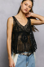 Kaidence - Women Intricate floral crochet detail Crochet Tank Top