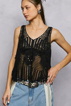 Kaidence - Women Intricate floral crochet detail Crochet Tank Top