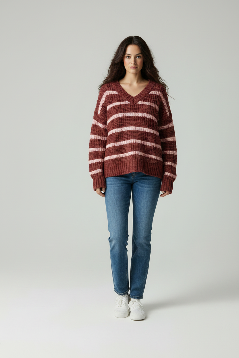 Traci - Vrouwen horizontale strepenpatroon Sweater