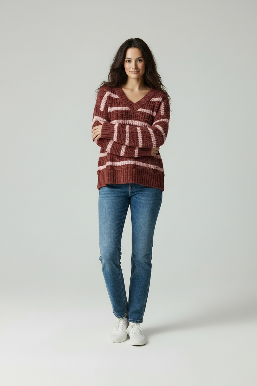 Traci - Vrouwen horizontale strepenpatroon Sweater
