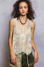 Tameka - Women Intricate crochet knit with floral details Crochet Top