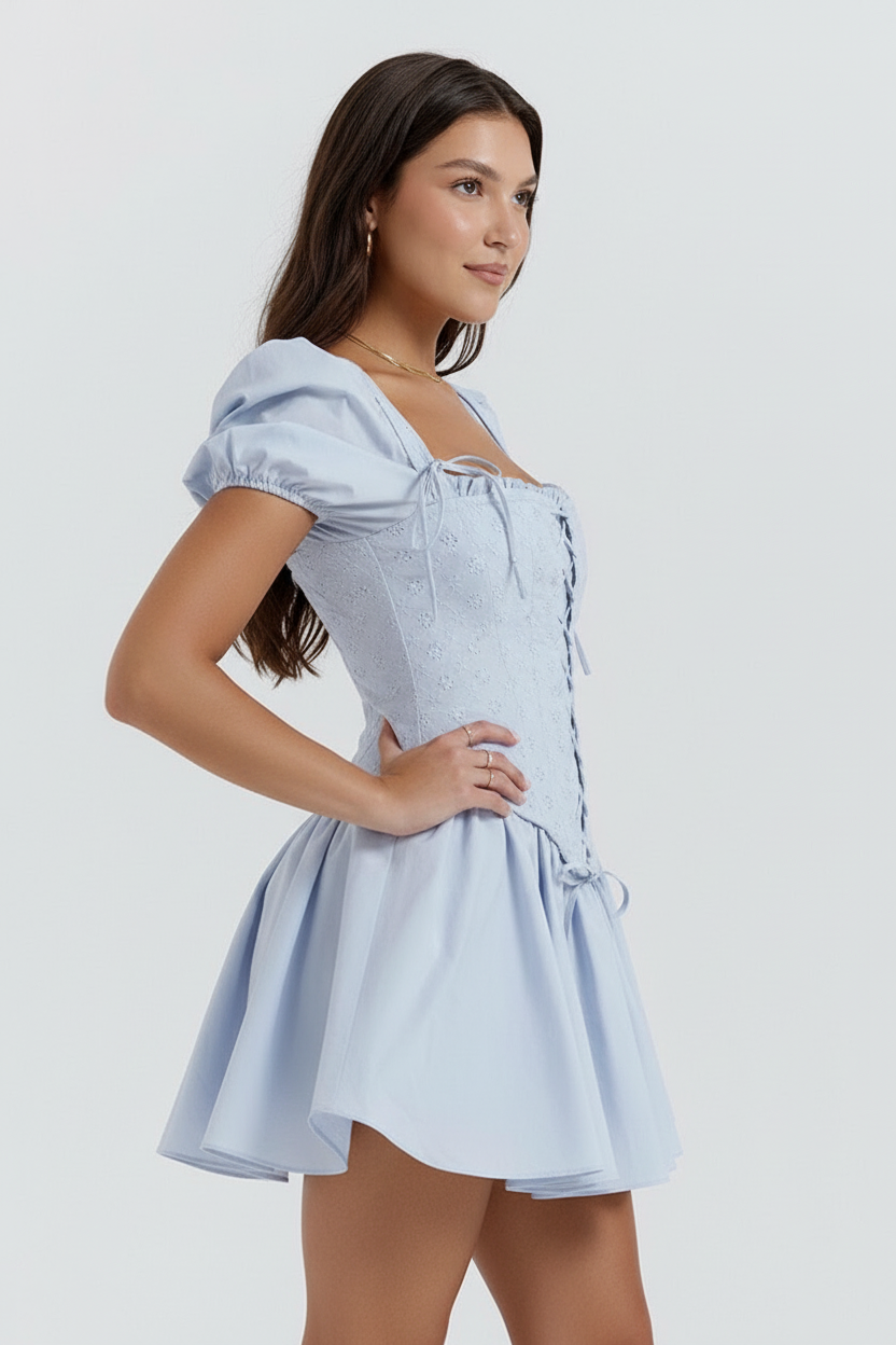 Marie - Vrouwen kantcorset bodice met vetersluiting jurk
