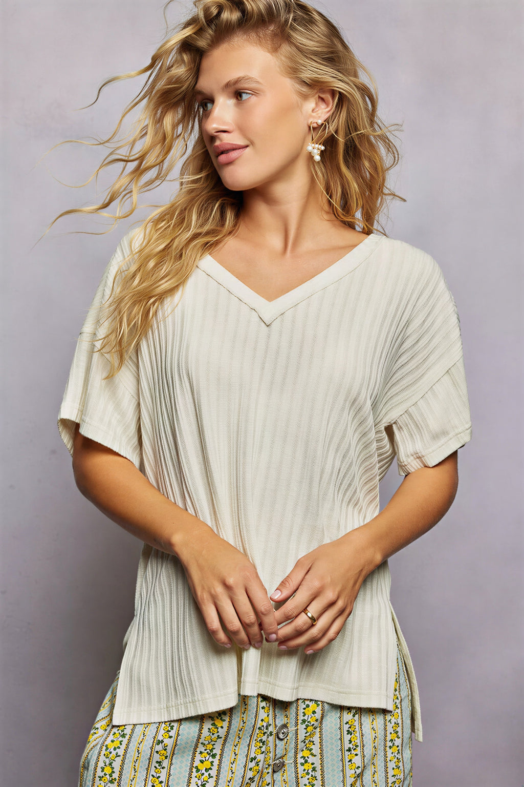 Nelda - Vrouwen Geribde textuur T-Shirt