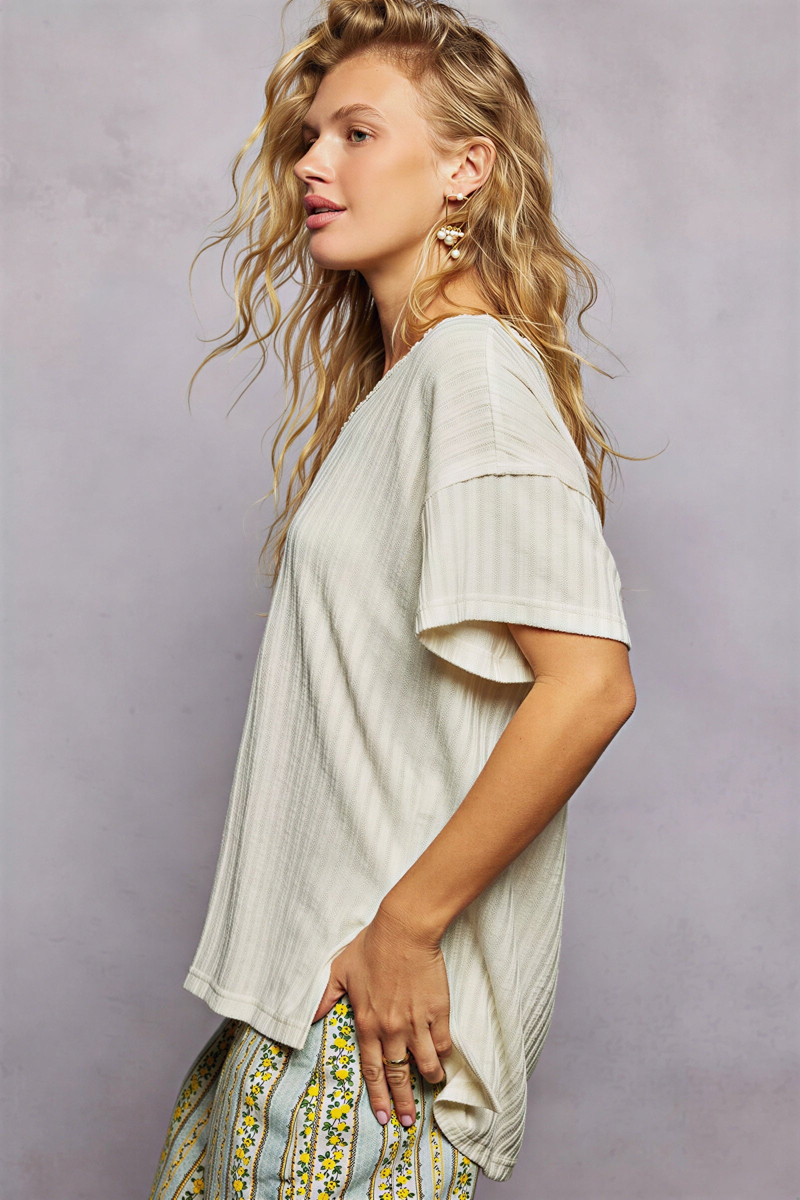 Nelda - Vrouwen Geribde textuur T-Shirt