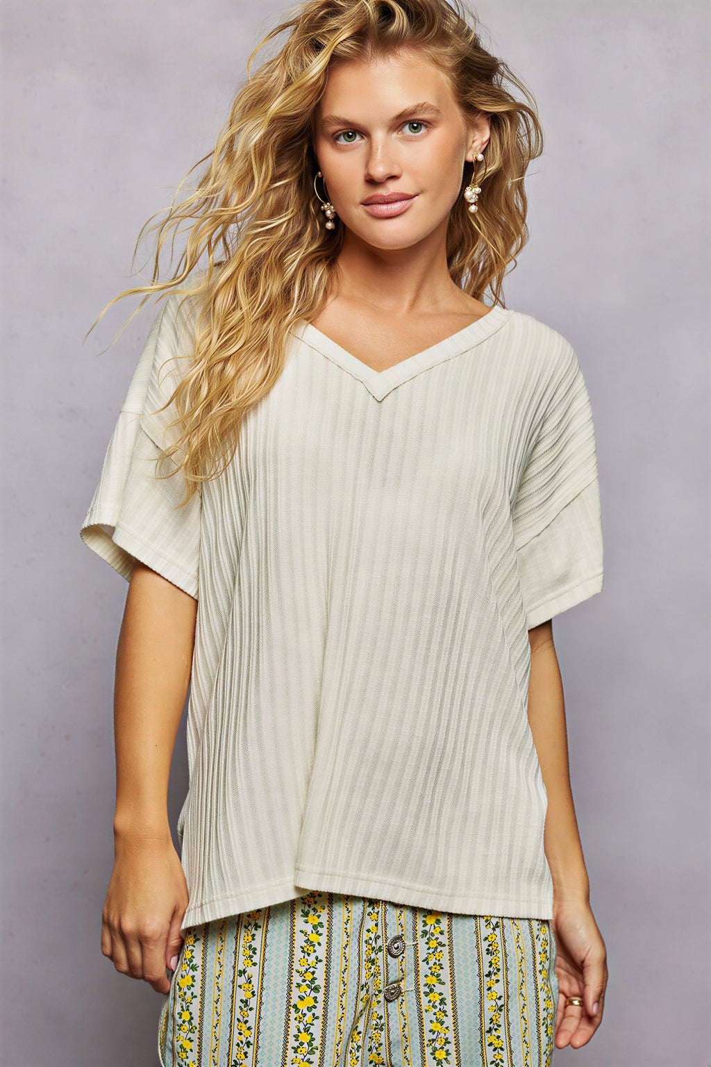Nelda - Vrouwen Geribde textuur T-Shirt
