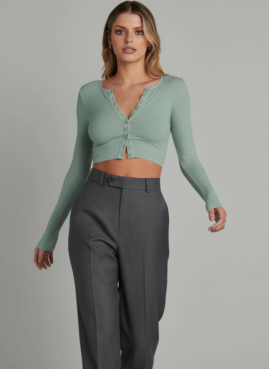 Donald - Jonge Volwassenen Knopenvoorkant met V-hals Crop Top