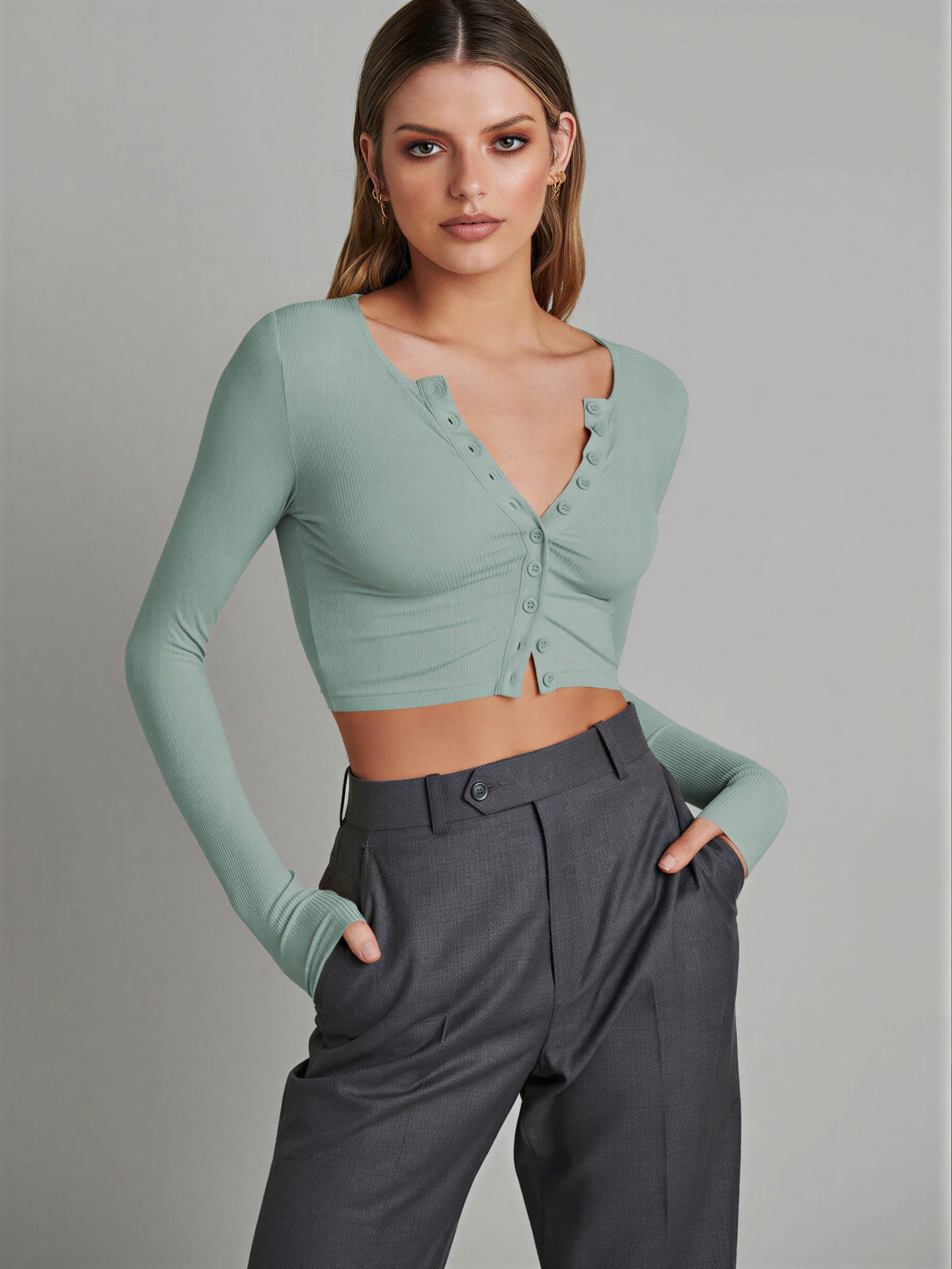 Donald - Jonge Volwassenen Knopenvoorkant met V-hals Crop Top