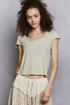 Rianna - Jonge vrouwen en tieners kant rand halslijn T-Shirt