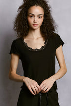 Tamar - Women Lace trim neckline T-shirt