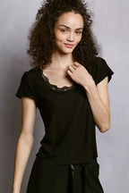 Tamar - Women Lace trim neckline T-shirt