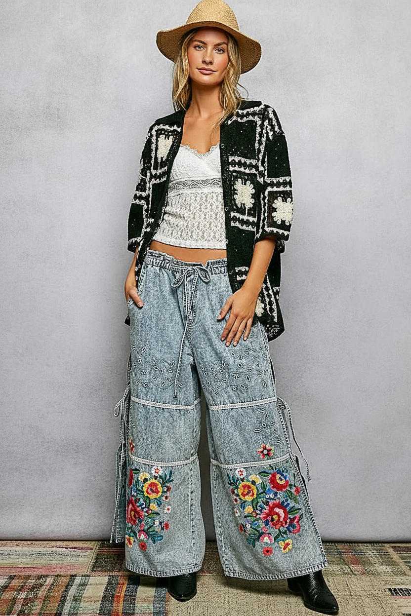 Scottie - Women Crochet knit with floral motifs Cardigan