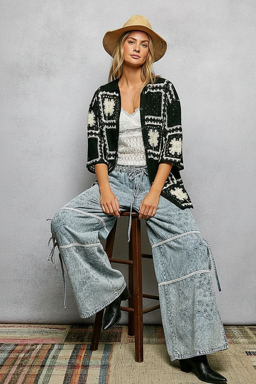 Scottie - Women Crochet knit with floral motifs Cardigan