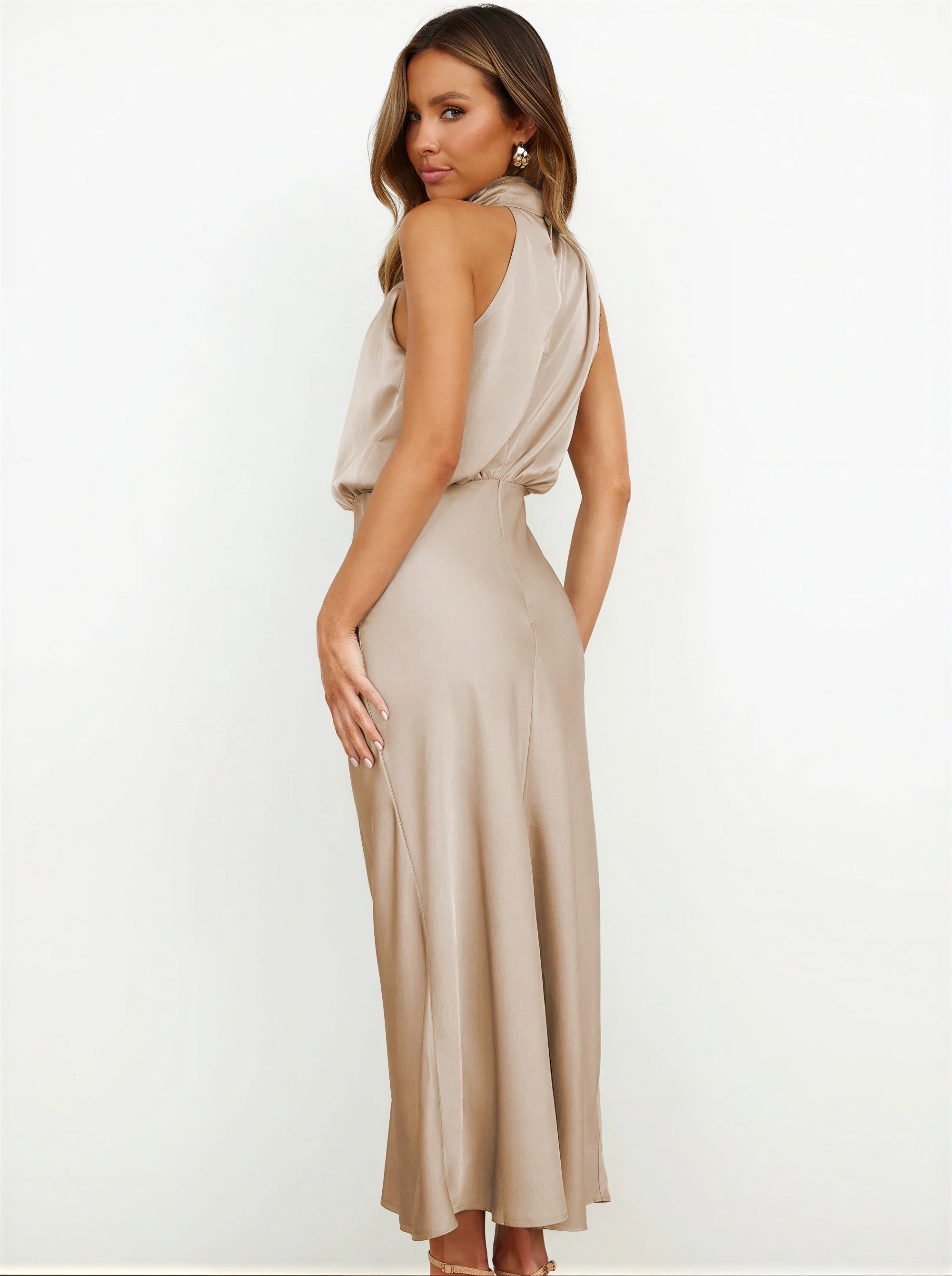 Odette - Women Draped Halter Neckline Maxi Dress