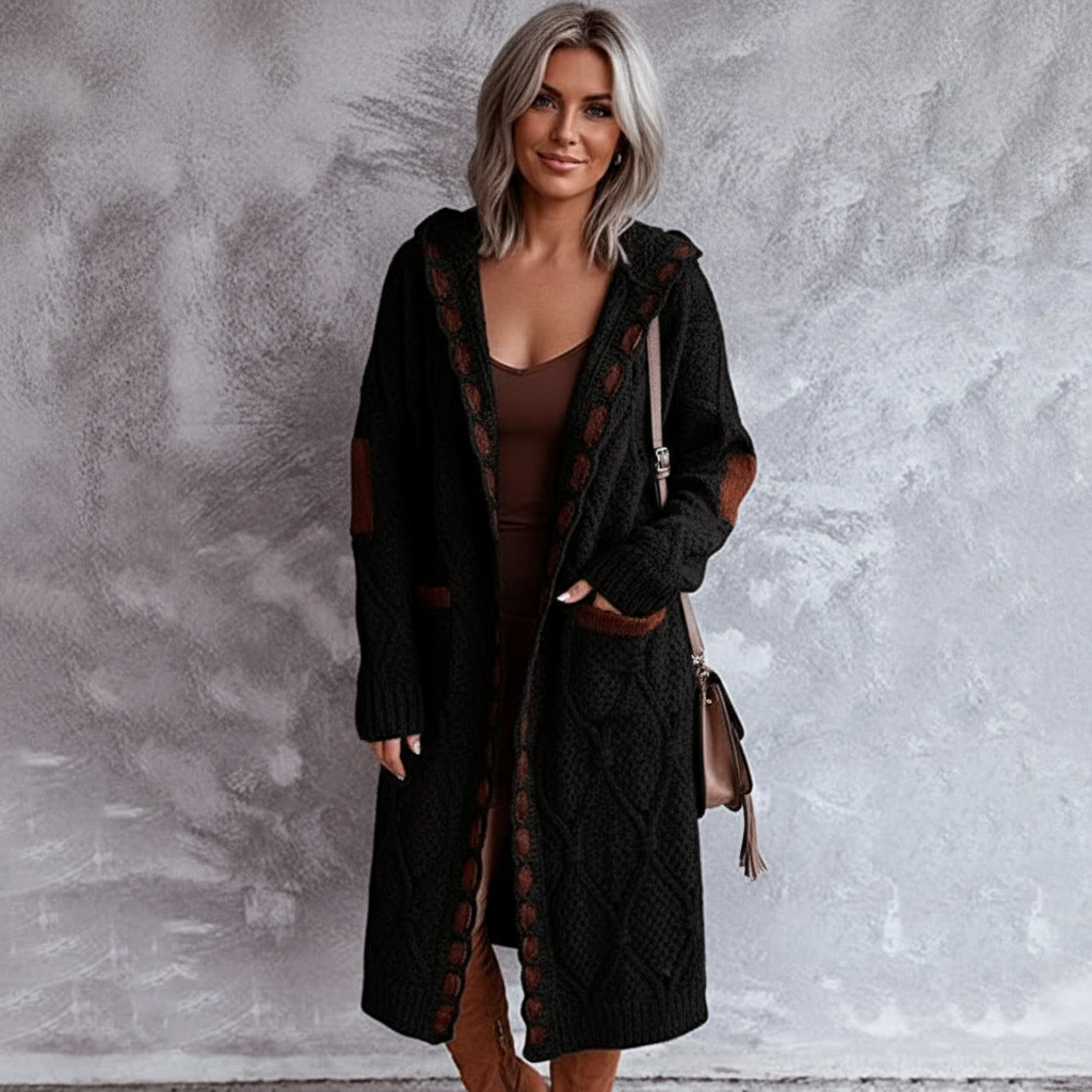 Helga - Vrouwen Diamantvormige uitsnijdingen en contrasterende elleboogpatches Cardigan