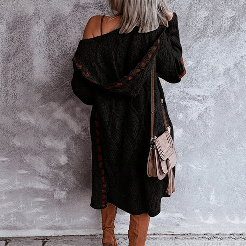 Helga - Vrouwen Diamantvormige uitsnijdingen en contrasterende elleboogpatches Cardigan