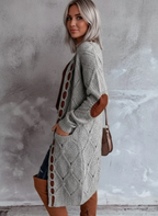Helga - Vrouwen Diamantvormige uitsnijdingen en contrasterende elleboogpatches Cardigan