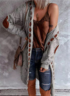Helga - Vrouwen Diamantvormige uitsnijdingen en contrasterende elleboogpatches Cardigan