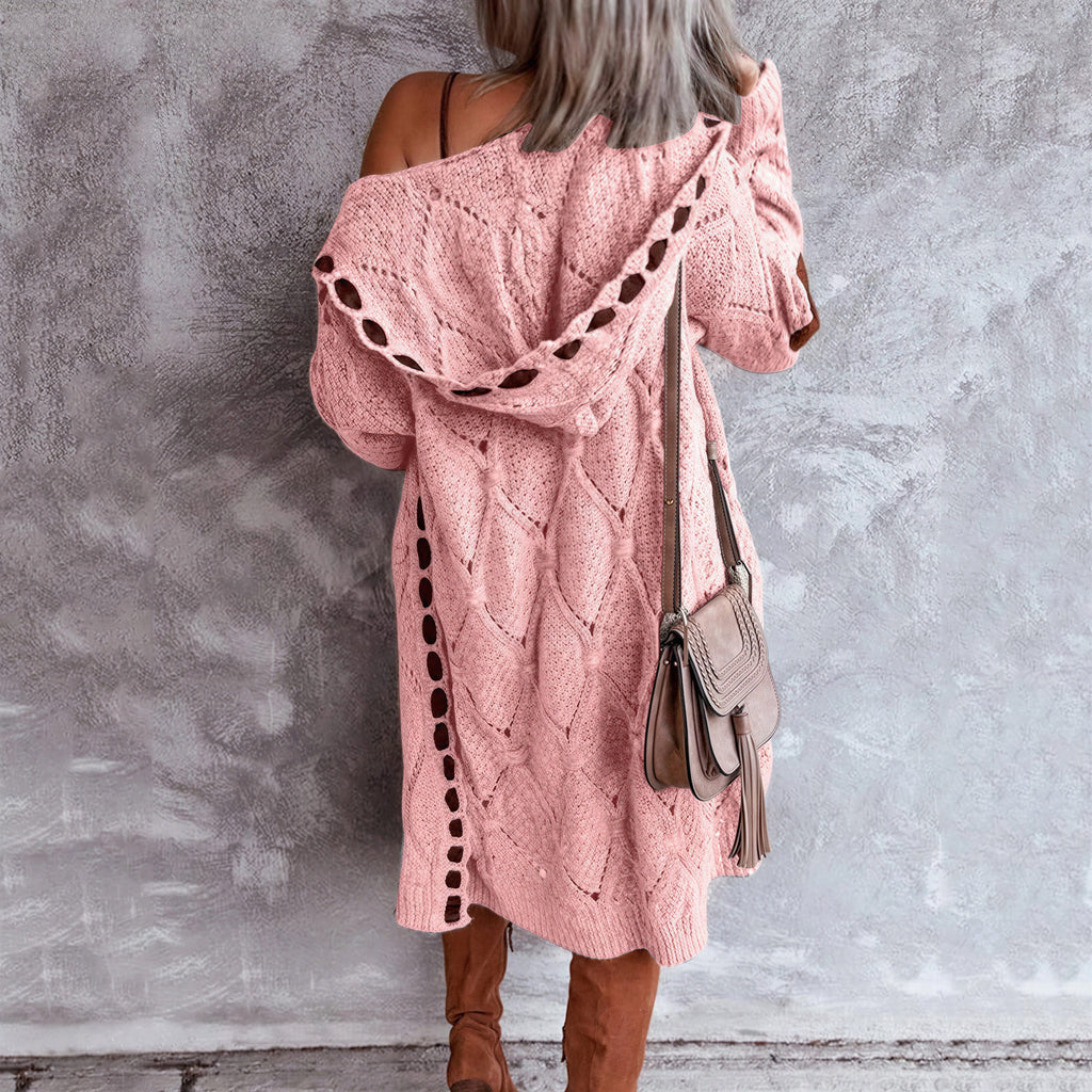 Helga - Vrouwen Diamantvormige uitsnijdingen en contrasterende elleboogpatches Cardigan