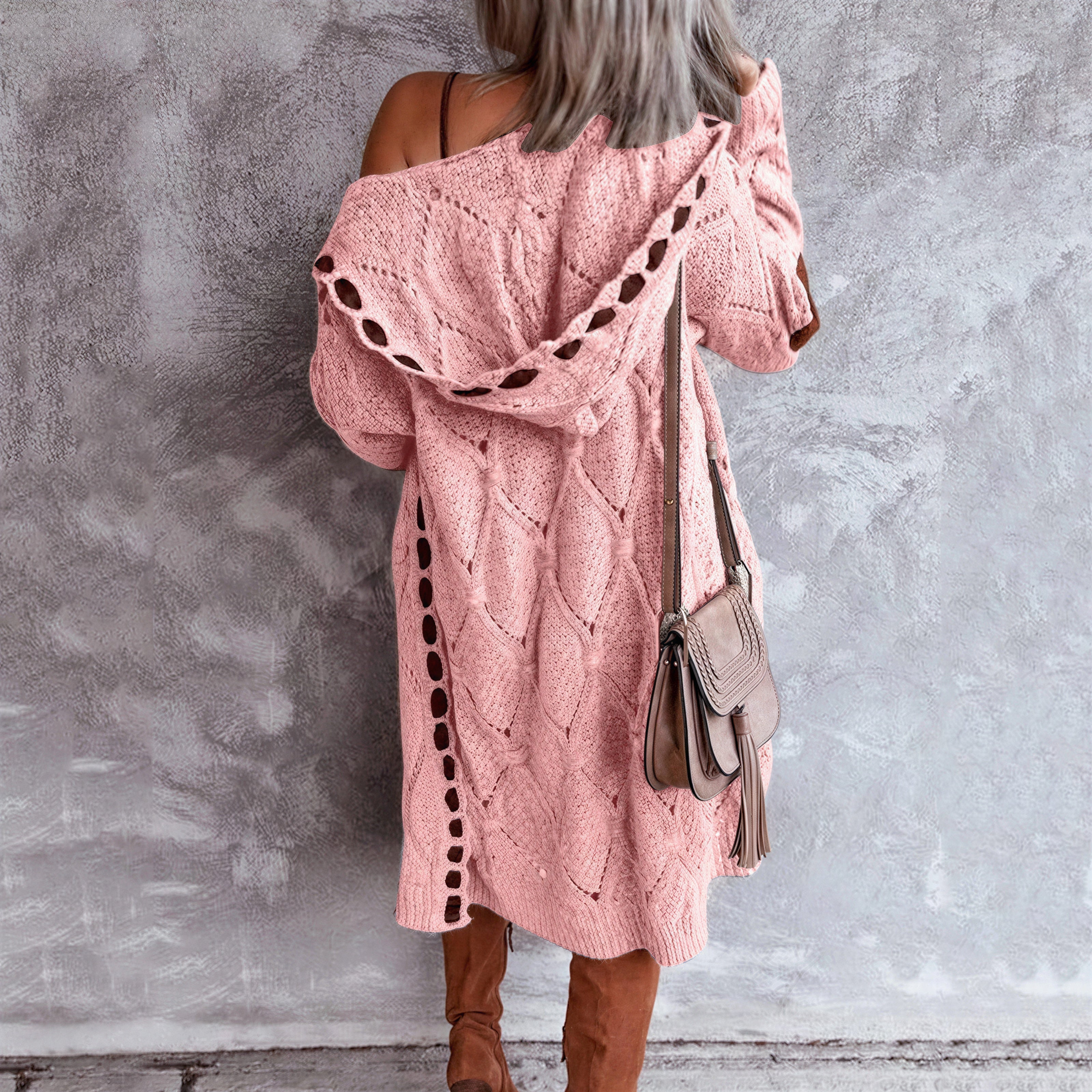 Helga - Vrouwen Diamantvormige uitsnijdingen en contrasterende elleboogpatches Cardigan