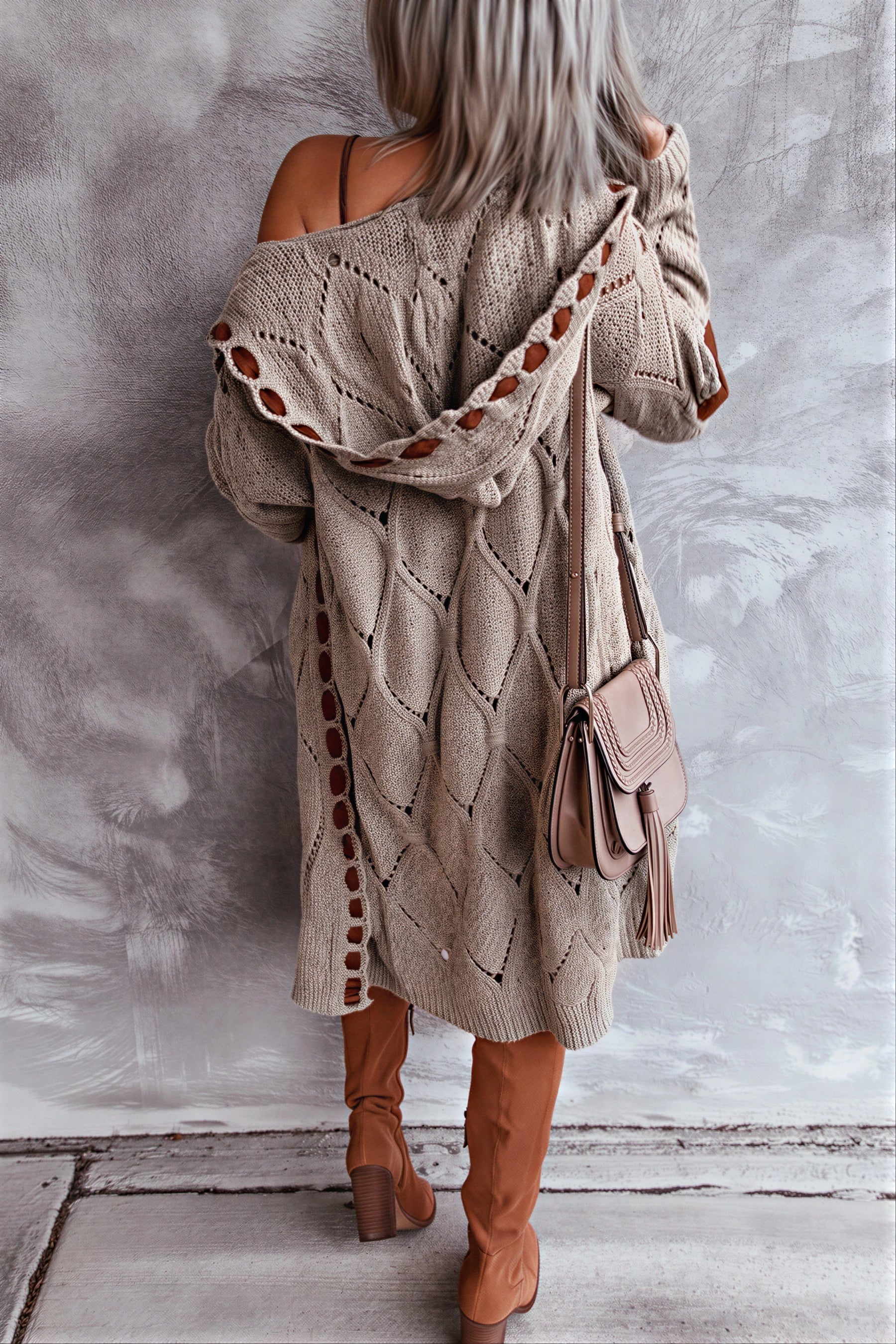 Helga - Vrouwen Diamantvormige uitsnijdingen en contrasterende elleboogpatches Cardigan
