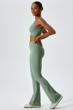 Jaslynn - Women V-waist flare leggings and ribbed texture Activewear Set