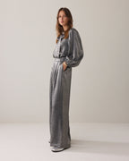 Leslie - Vrouwen Metallic Strikblouse & Volumineuze Mouwen Bijpassende Set