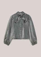 Leslie - Vrouwen Metallic Strikblouse & Volumineuze Mouwen Bijpassende Set