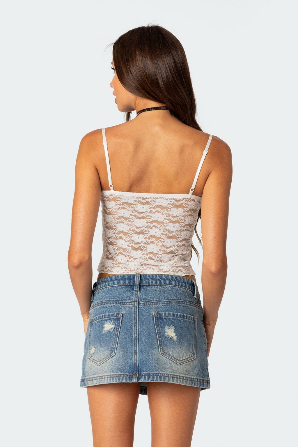 Jala - Dames Kanten Overlay Cami Top met Strikdetail