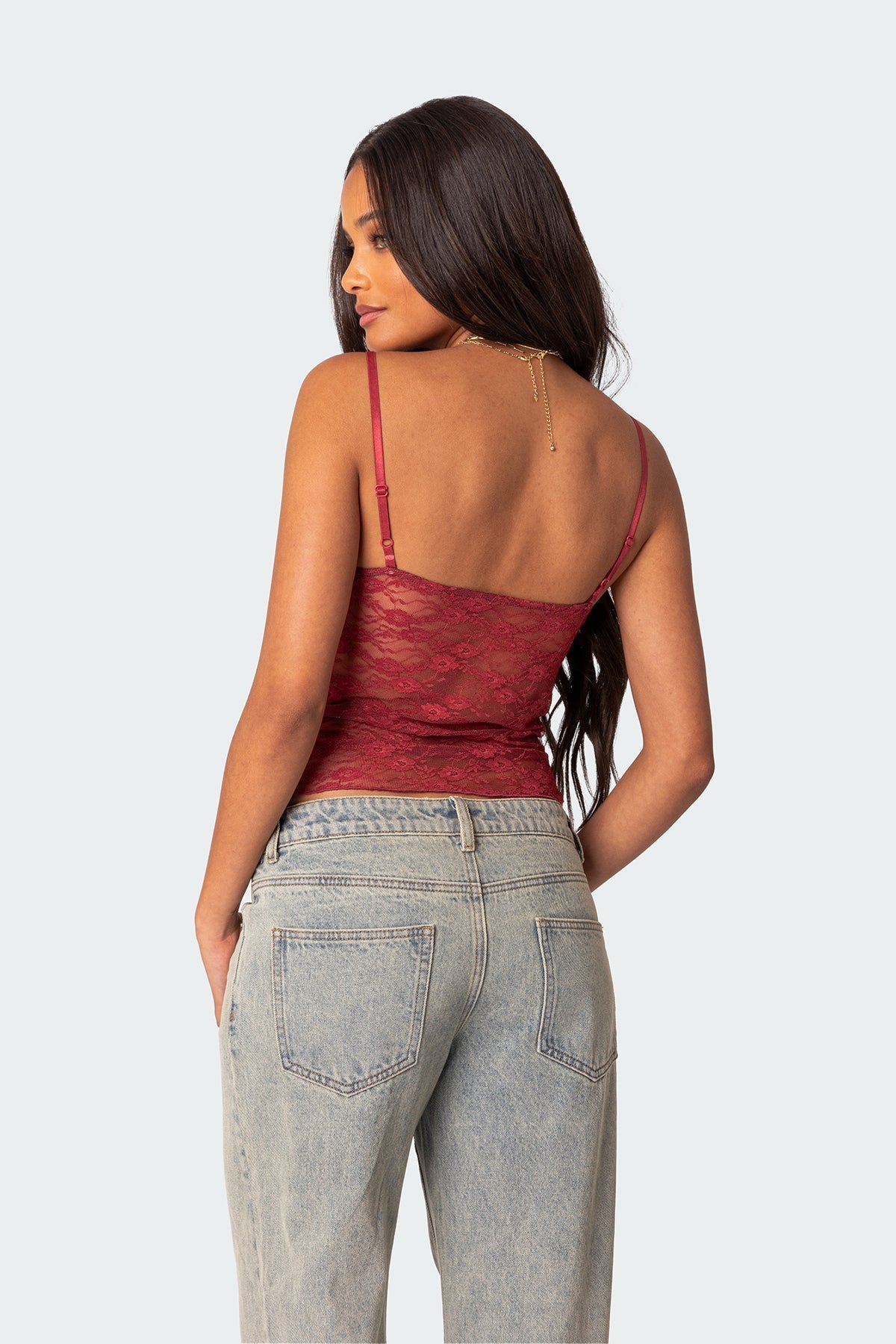 Jala - Dames Kanten Overlay Cami Top met Strikdetail