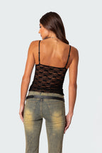 Jala - Dames Kanten Overlay Cami Top met Strikdetail